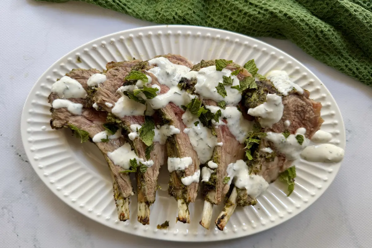 Garlic Herb Lamb Rack with Yoghurt Mint Sauce
