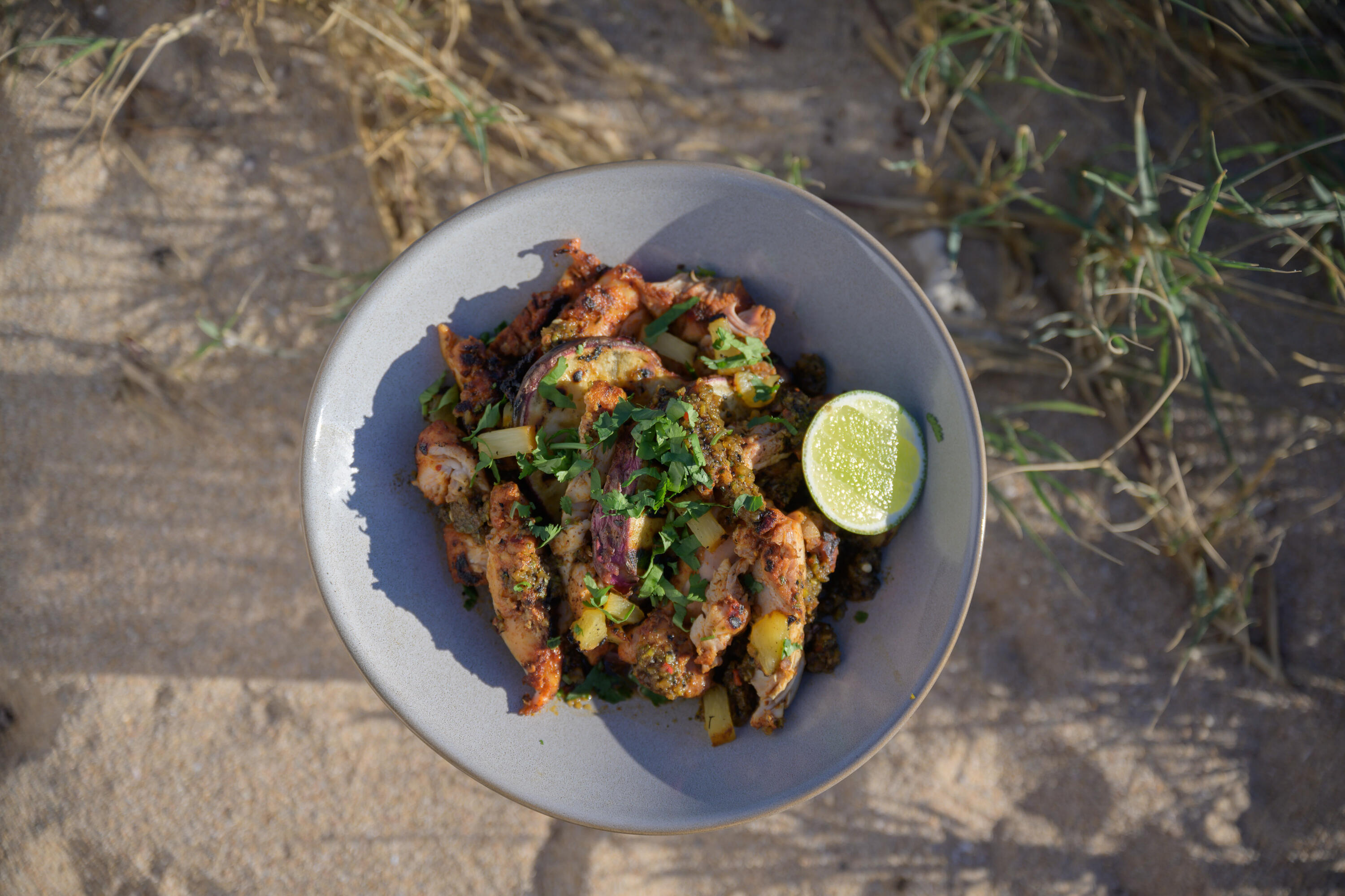 Hayden Quinn’s Grilled Chicken with Charred Pineapple Hot Sauce + Sweet Potato Rounds | Our Cow