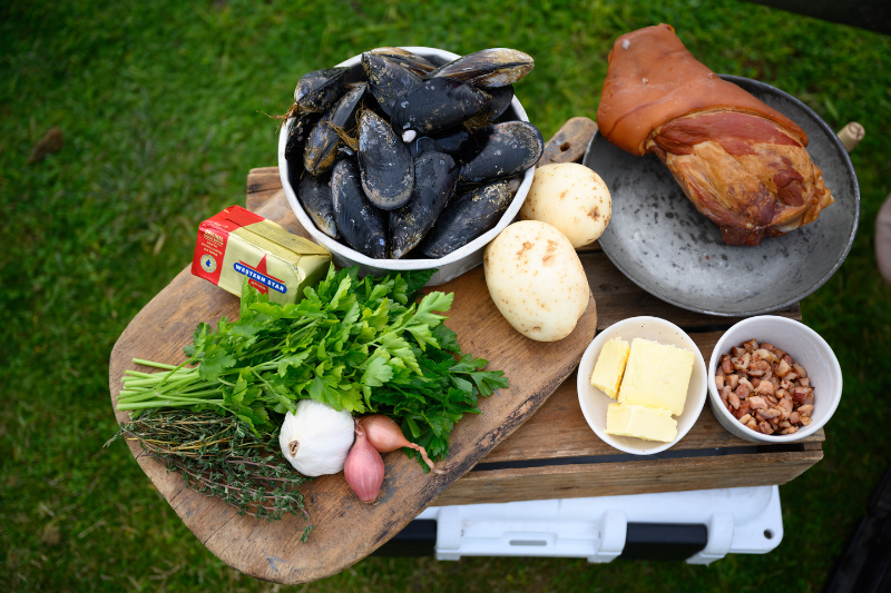 Hayden Quinn & Dani Venn's Mussels, Potato with Pork Hock en Papillote | Our Cow